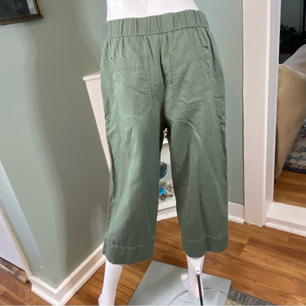 Talbots Pull On Wide Leg Crop Cotton Linen Sage Green Cropped Pants M Petite - Picture 12 of 14